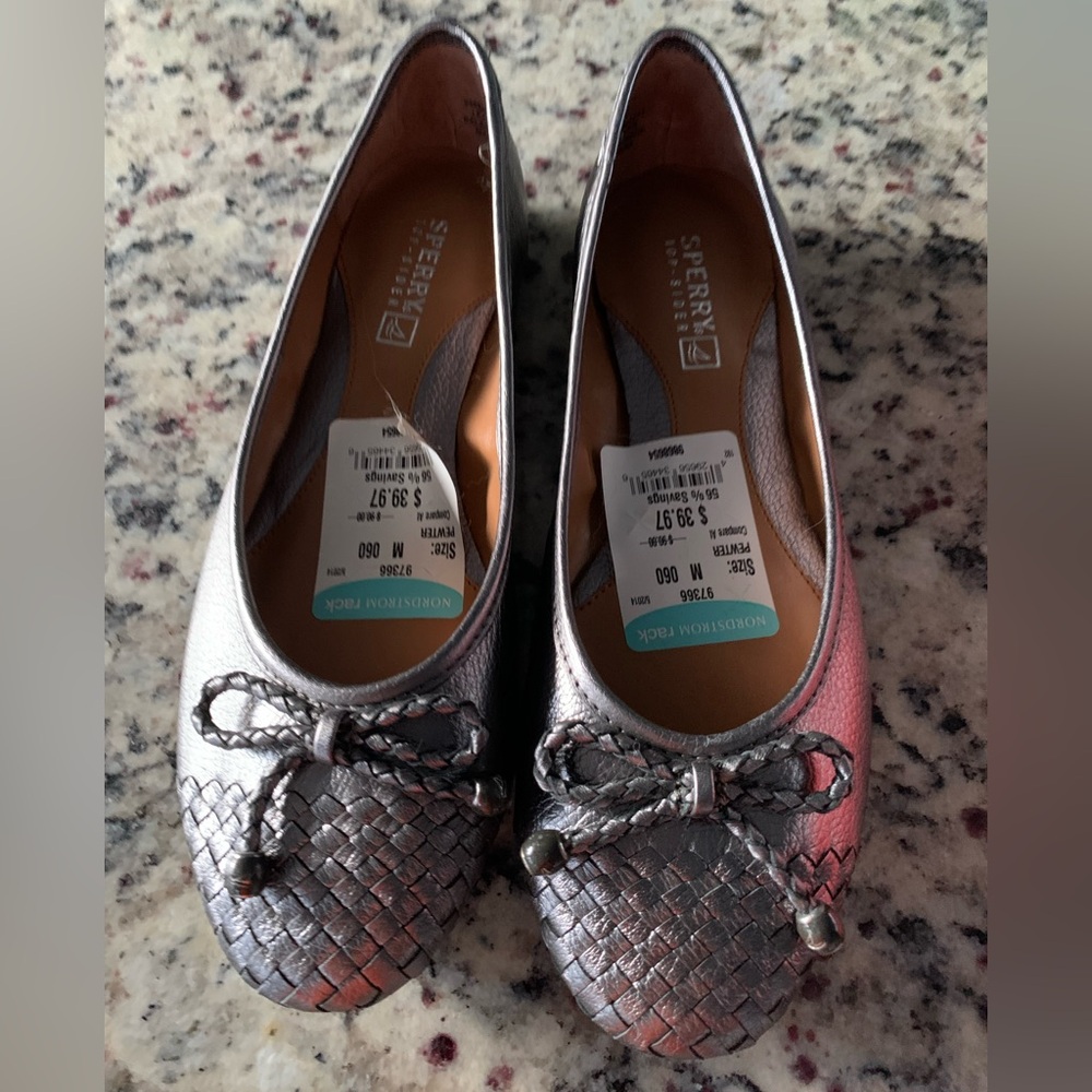 NYT Sperry Pewter Maya Flats - Size 6